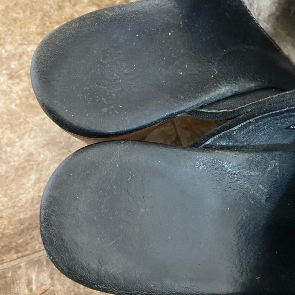 UGG Black Suede Clogs with Wooden Heel - Picture 6 of 9